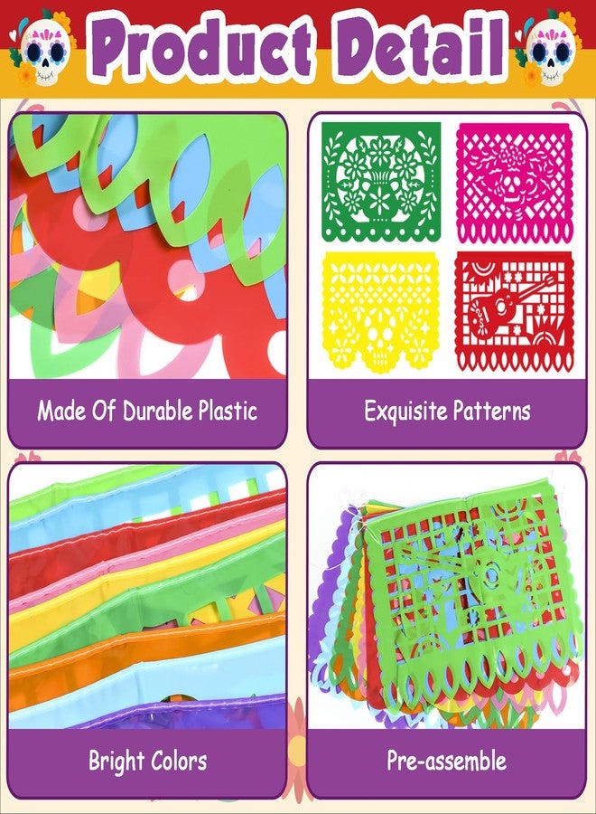 OHOME ديكورات OHOME Dia De Los Muertos - تيارات لافتة Papel Picado | يوم الموتى كاترينا أوفريندا خلفية العلم الفقرة فييستا لوازم زينة الحفلات للمذبح المكسيكي دي مورتوس داخلي وخارجي - Image 3